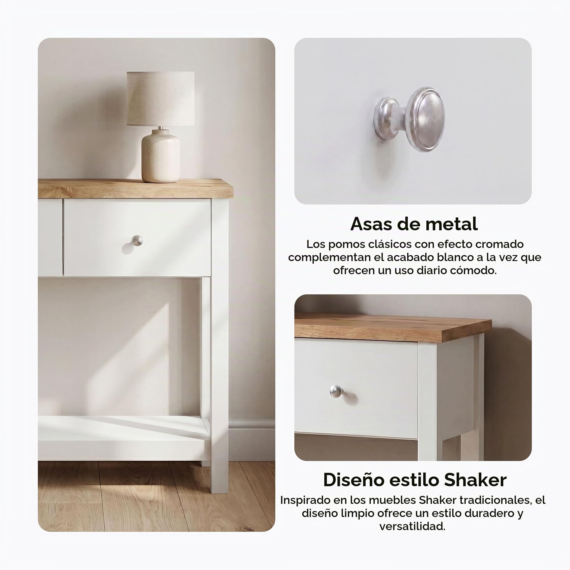 Vida Designs Arlington - Mesa de Consola con Estante para Pasillo y tocador (Tablero DM, 2 cajones), Color Blanco