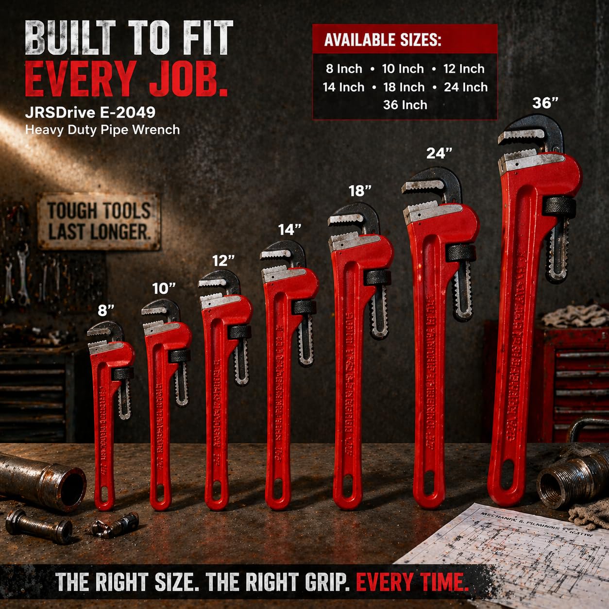 Eastman Pipe Wrenches Set Of 1Pcs, 24/600 Mm, Drop Forged Steel Induction Hardened Teeth Ideal for Construction & Heavy-Duty Applications for Industrial & Professional Use (E-2048) 1