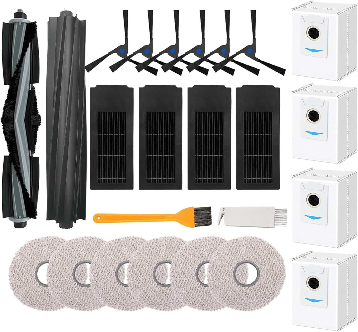 Chuancheng 24Pcs Accessories Kit Replacement for Ecovacs Deebot X2 / X2 Omni / X2 Pro / DEX86 Robot Vacuum Cleaner 2 Roller Brush 6 Side Brush 4 Filter 4 Dust Bag 6 Mop Pad 2 Cleaning Brush