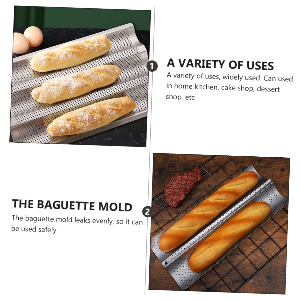 YARNOW 2pcs Moule à Baguette en Acier Inoxydable Argenté Surface Lisse Antiadhésive, Facile à Nettoyer, pour Boulangerie et Pâtisserie Professionnelle