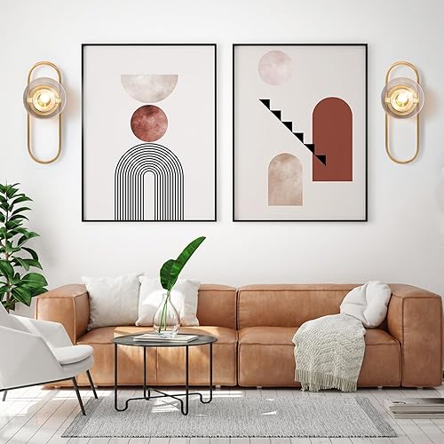Miniatura 6 de Juego de 2 apliques de pared dorados con pantalla de vidrio transparente para decoración de pared, juego de 2 lámparas de pared para sala de estar,
