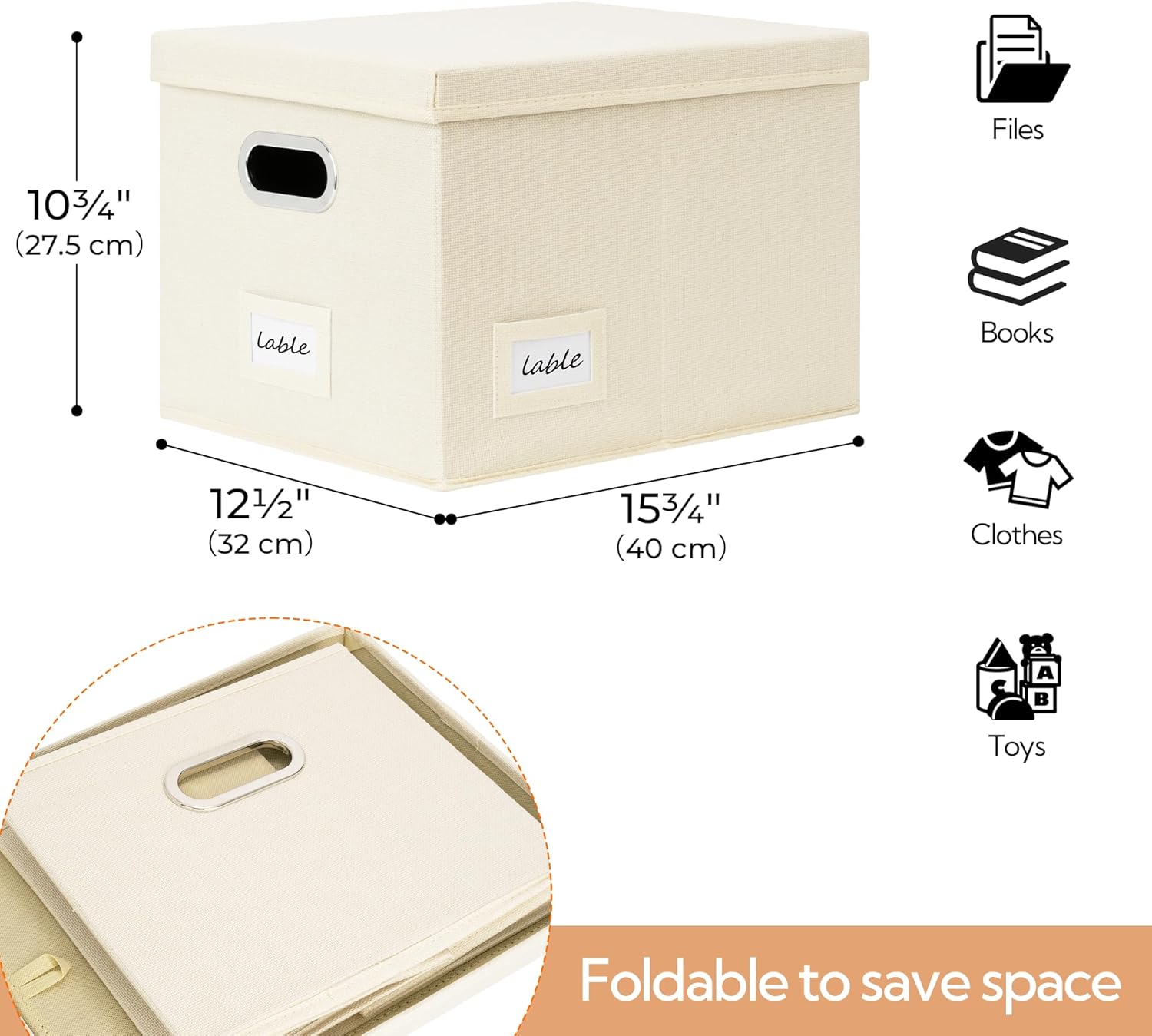 GRANNY SAYS File Organizer Box with Lids, File Box for Home Office, Decorative Storage Boxes, Filing Box for Document, Letter, Legal File, Portable File Box with Handles, Beige, 1-Pack