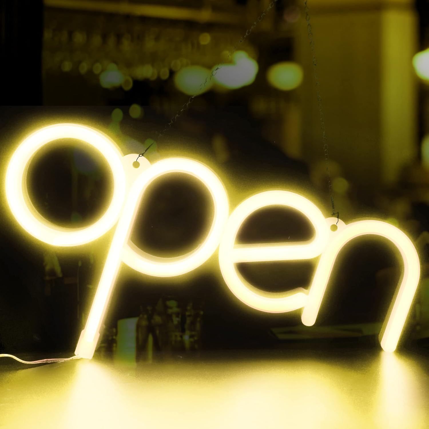 Open LED Neon Signs Light Business Hours Sign,Powered by USB Cord or AAA Batteries Shop Window Store Signs for Cafe Bars Hotel Bookstore Restaurant Bakery Wall Decor(Yellow)