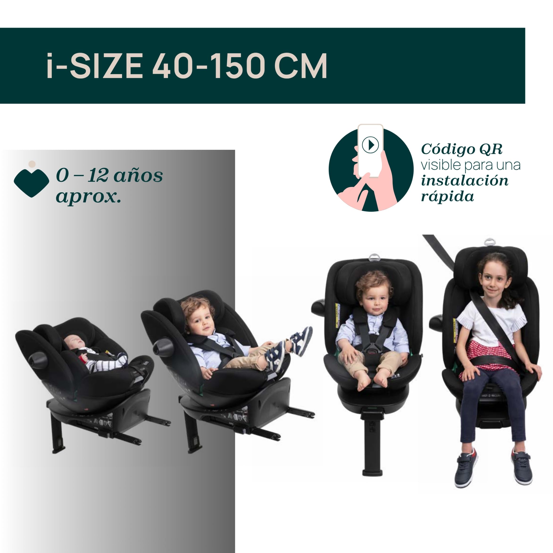 Chicco Everone I-Size, Silla de Coche con Base Isofix, De 0 a 36 Kg, De 40 a 150 cm, Homologada ECE R129/03, 360° Giratoria y Reclinable, Grupo 0+/1/2/3, De 0 a 12 Años