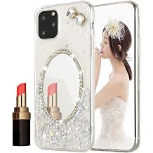 Compatible with iPhone 12 Pro/ 12 Case, Cute Bling Mirror Makeup Case for Women Glitter Embed Diamond with Soft TPU Crystal Clear Slim Cover Anti Slip for iPhone 12 Pro / 12 6.1'' Silver