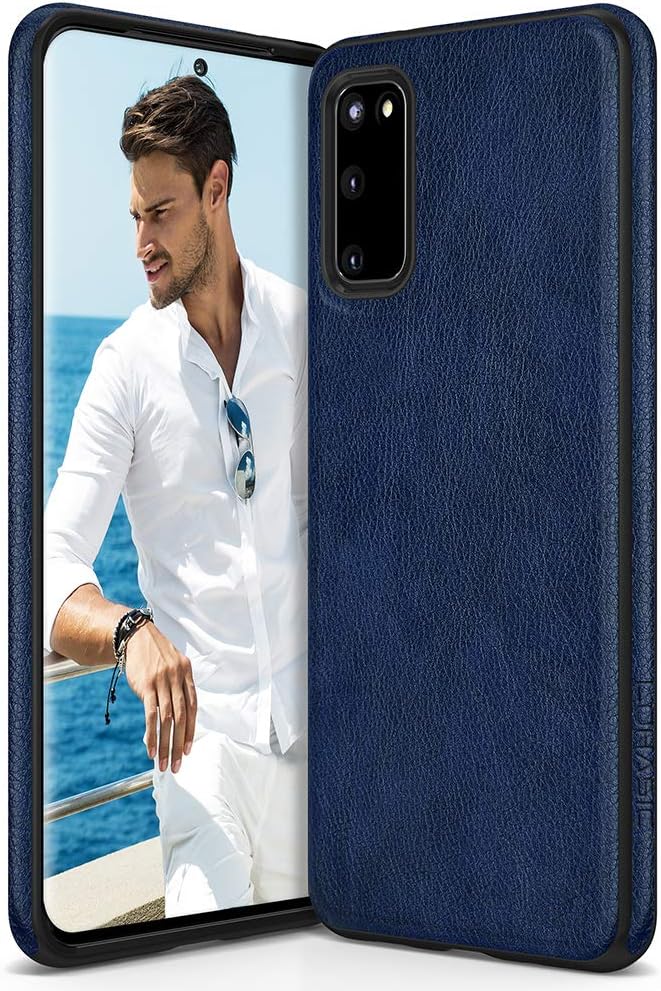 LOHASIC for Samsung Galaxy S20 Leather Case for Men, Designer Elegant Luxury Business Fancy Women Phone Cover, Non-Slip Grip Shock -Absorbent Protective Slim TPU Bumper 6.2" - Blue