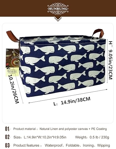 Miniatura 96 de HUNRUNG Cesta rectangular de almacenamiento de lona, bonita cesta organizadora de lona para mascotas, juguetes de niños, libros, ropa, perfecta