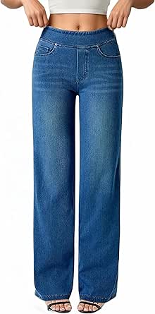 COPYLEAF Women's Wide Leg Jeans with Pockets High Waisted Strechy Denim ...