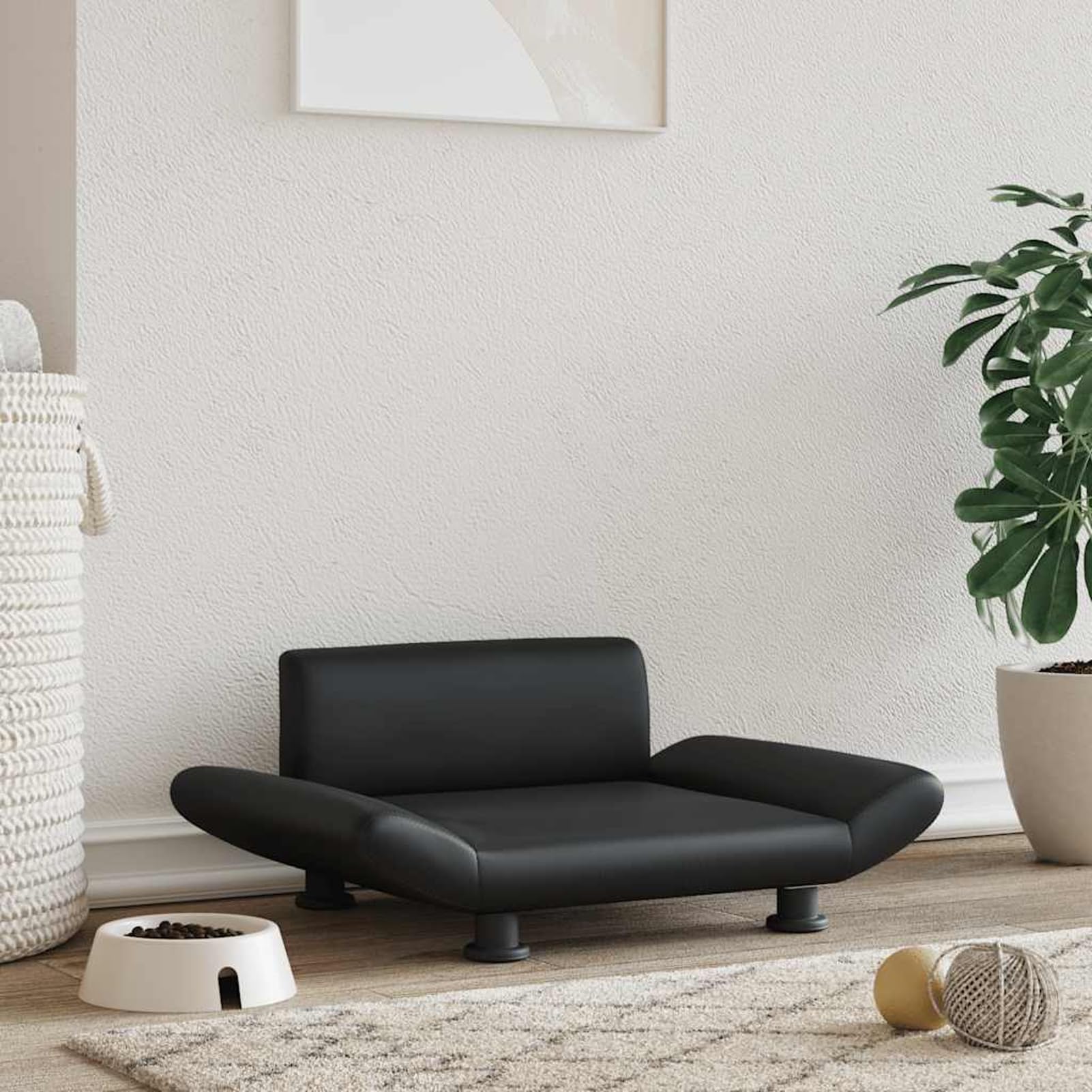 Hundebett Schwarz 70x45x28 cm Kunstleder Kiefernholzrahmen | Wasserdichter Kunstlederbezug, stabiler Kiefernholzrahmen, leicht abwischbar, 50 kg Tragkraft