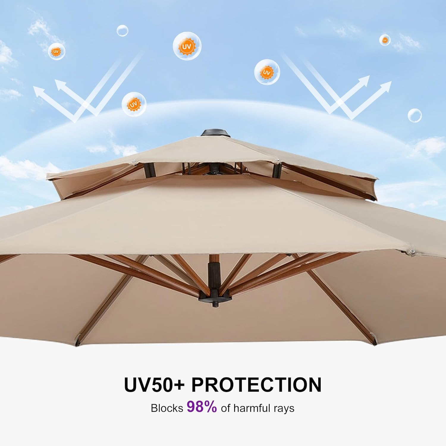 PURPLE LEAF 13ft Patio Umbrella Outdoor Round Umbrellas Large Cantilever Umbrella Windproof Offset Umbrellas Heavy Duty Sun Umbrella for Garden Deck Pool Patio, Beige