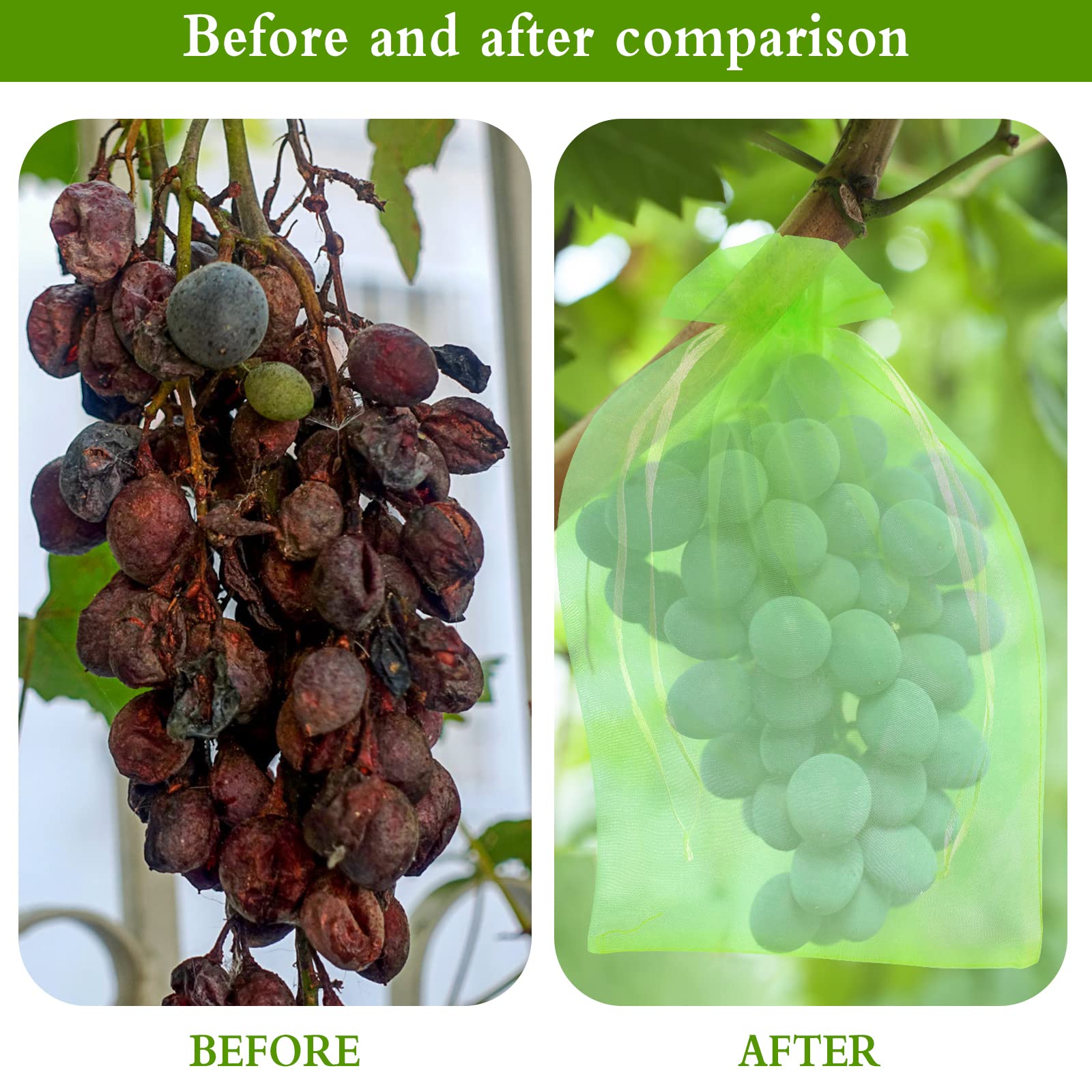 JOSUR Traubenschutzbeutel 30x20cm - 50 Stück Organza Beutel Mit Kordelzug Für Obst & Gemüse