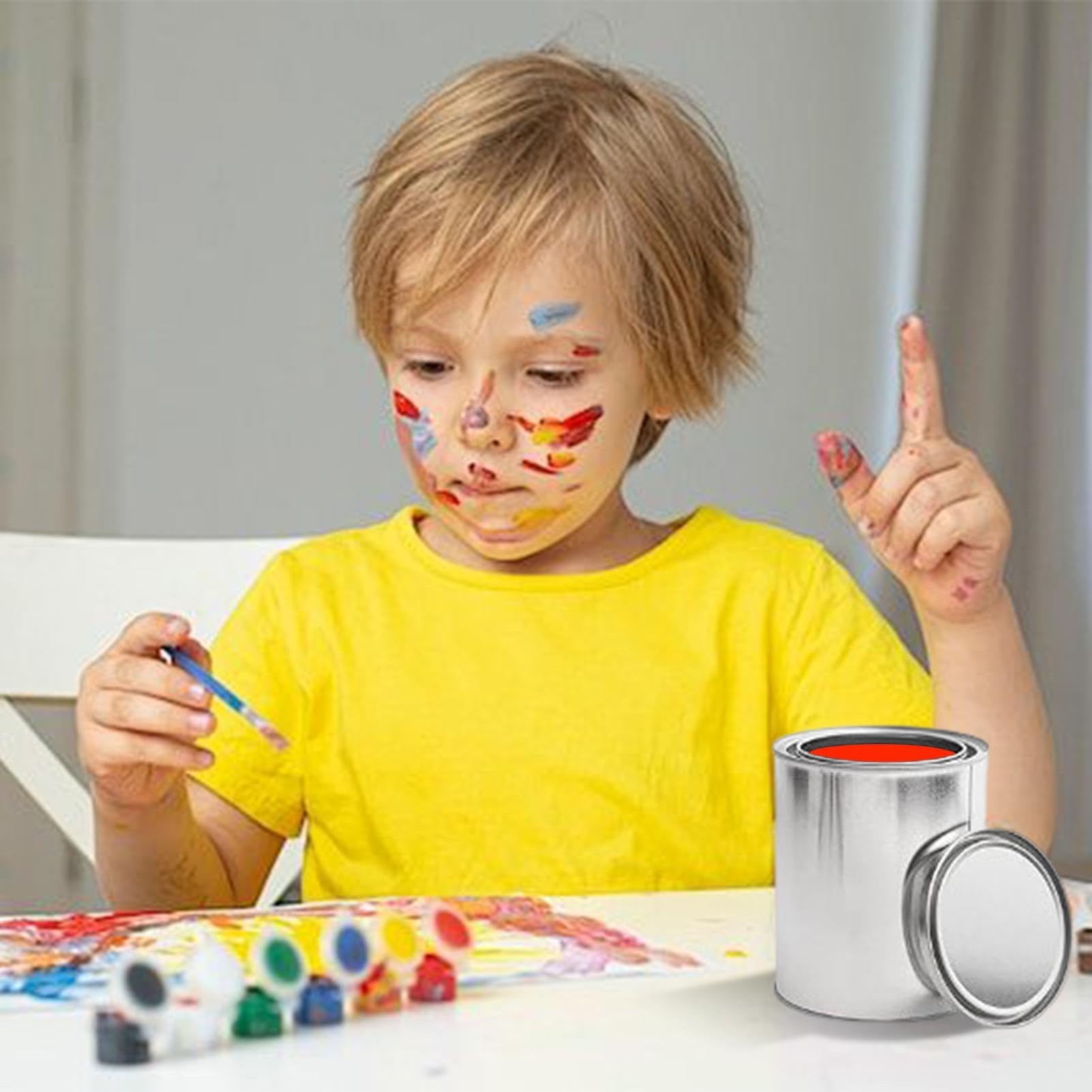 Latas de pintura vacías, recipientes de pintura sin forro con abrelatas y calcomanías, organización de garaje, cubo organizador plateado para disolventes, artes, manualidades, proyectos de