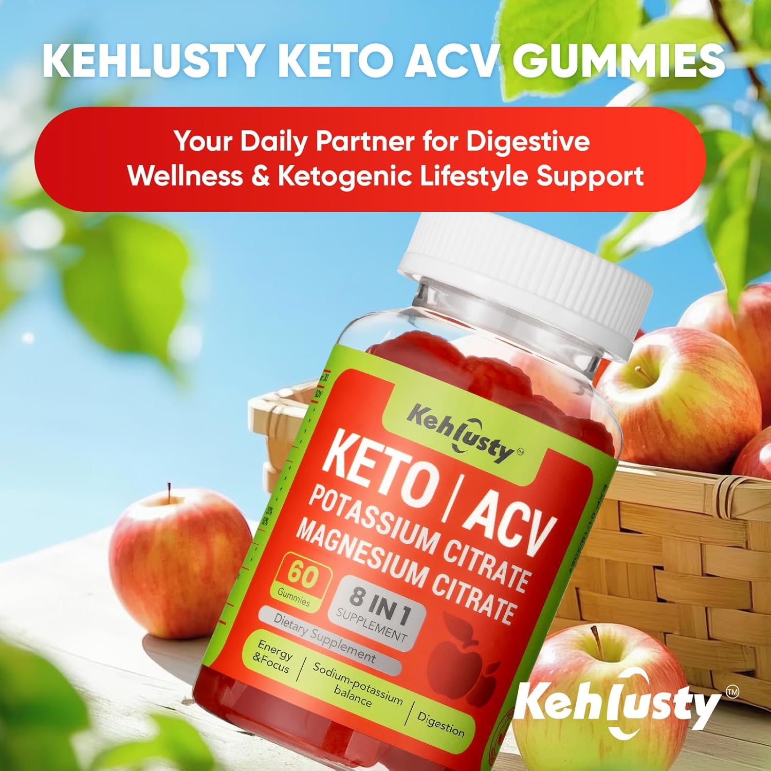 Keto ACV Gummies for Weight Loss Support, 8-in-1 Apple Cider Vinegar with B12, Electrolytes, Beet Root & Pomegranate | Supports Digestion, Metabolism & Weight Management | Keto-Friendly, 60 Gummies