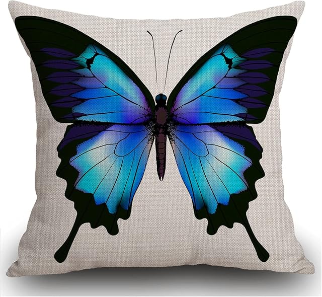 Smooffly Animal Cushion Covers, Azure Butterfly Biology Spring Animal Wildlife Farmhouse Pattern Cotton Linen Decorative Throw Pillow Covers Pillow Cases for Sofa 18x18 inches 45X45CM