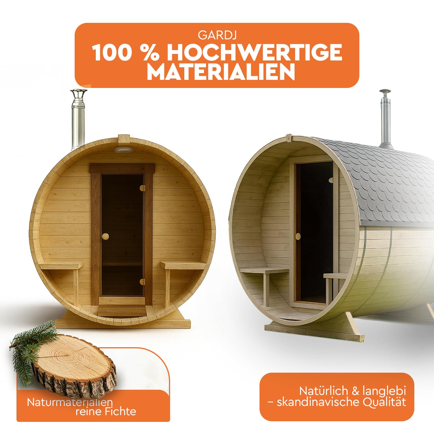 Fasssauna aus nordischer Fichte Garten Outdoor Sauna 240 cm Runde Holzofen inkl. Zubehörset