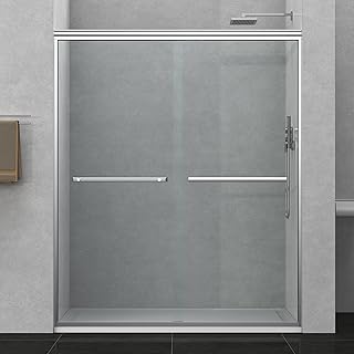 56-60" W x 72" H Semi-Frameless Bypass Sliding Shower Door, Easy-to-Clean Treated Clear Tempered SGCC Glass, Polished Chrome