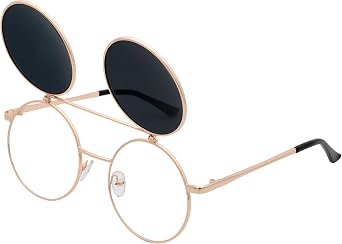 Flip up Steampunk Round Circle Retro Sunglasses Gold,black,clear