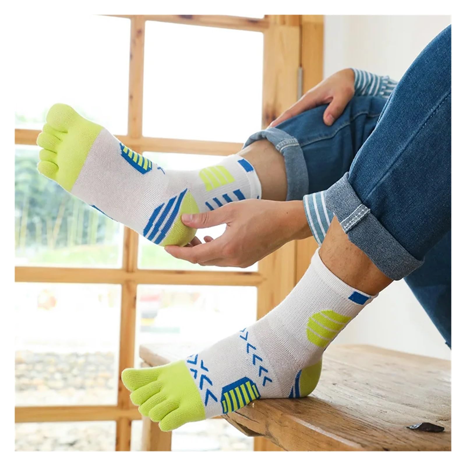 5 paia di calzini sportivi con dita, a compressione, in cotone, assorbenti, for ciclismo, maratona, fitness, basket, all'aperto, a