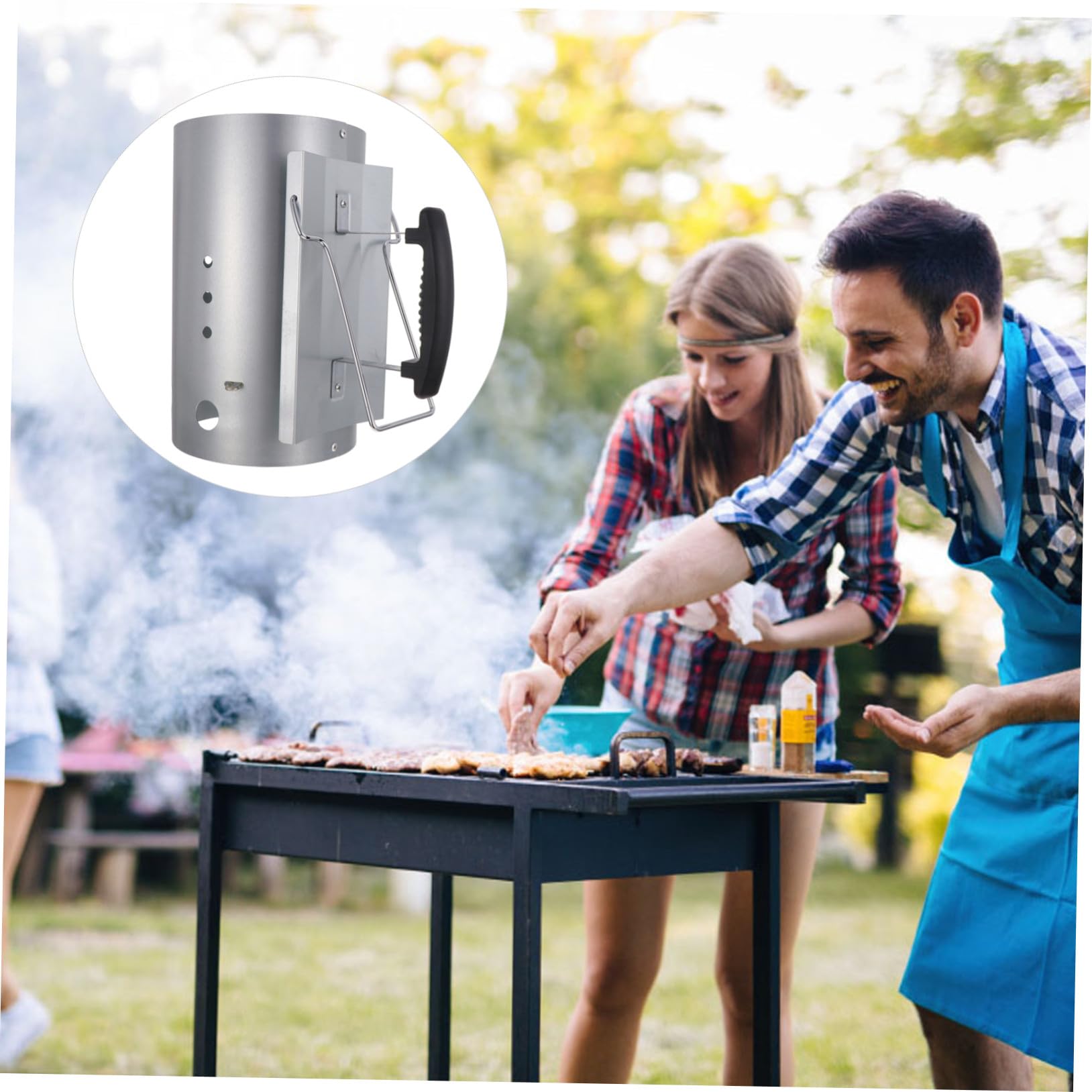 iplusmile Accendifuoco per Barbecue All'aperto in Acciaio Zincato Manico in Nylon, Fori di Ventilazione Spaziosi per Accensione Rapida della Carbonella
