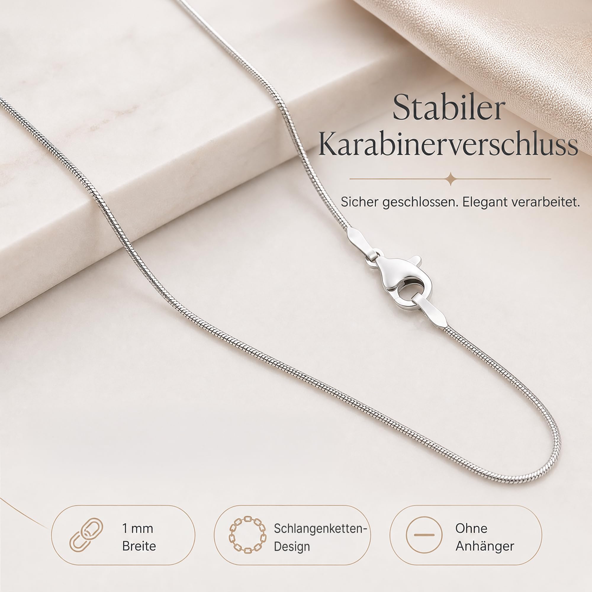 Schlangenkette 925 Silber Kette Damen Halskette 1 mm 101021-0 | feine Silberkette in den Längen 42 45 50 60 70 80 90 cm verfügbar