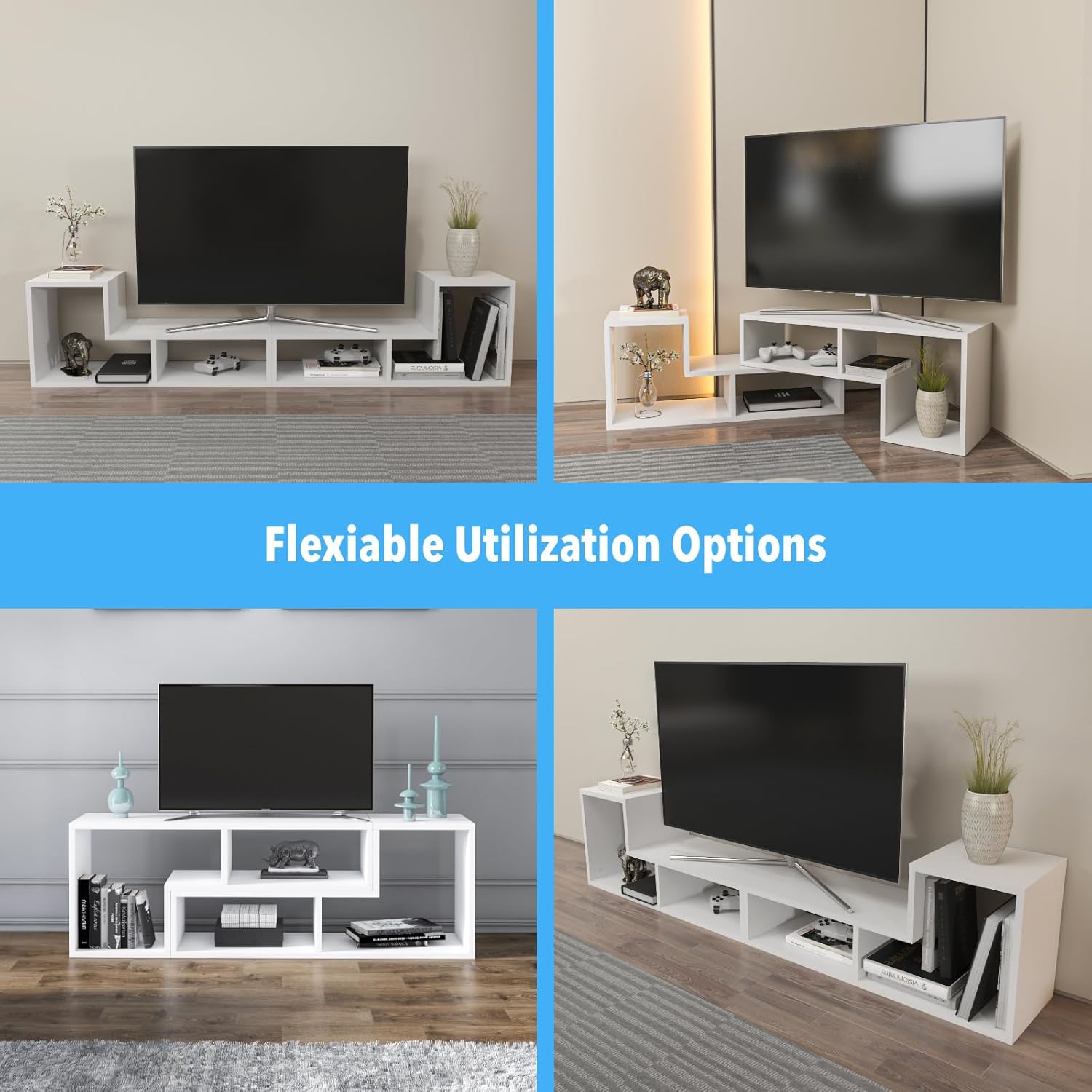 Decorotika Cubicco 2 Pieces Modular TV Stand with Open Shelves (White)