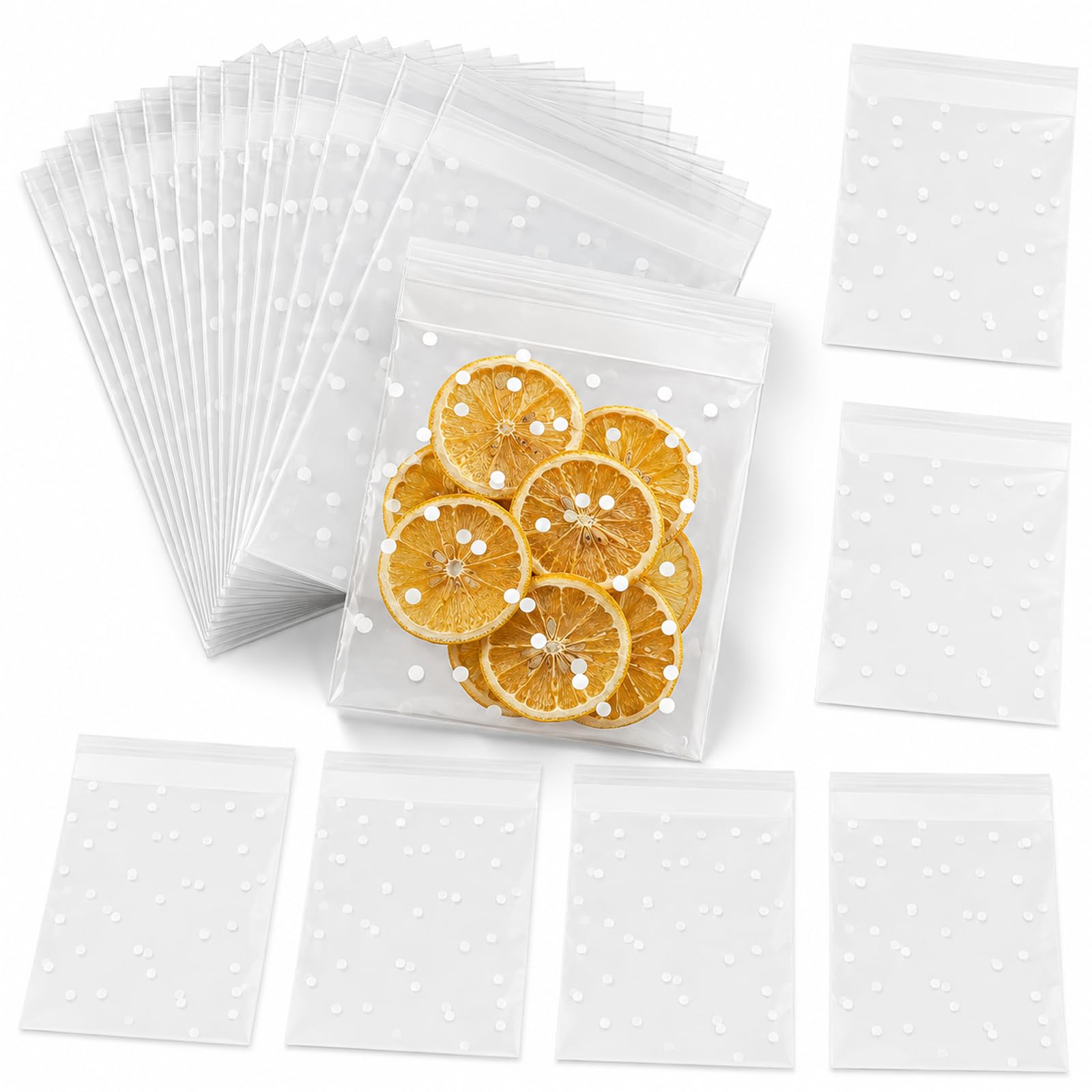 Zyssby White 100 Pcs Cookie Bags, Polka Dot Small Sweet Bags,10 X 10Cm Biscuit Bag,Clear Cellophane Bag,For Biscuits Candy Chocolates Cake Pops Wedding Party Favours & Gift Packaging