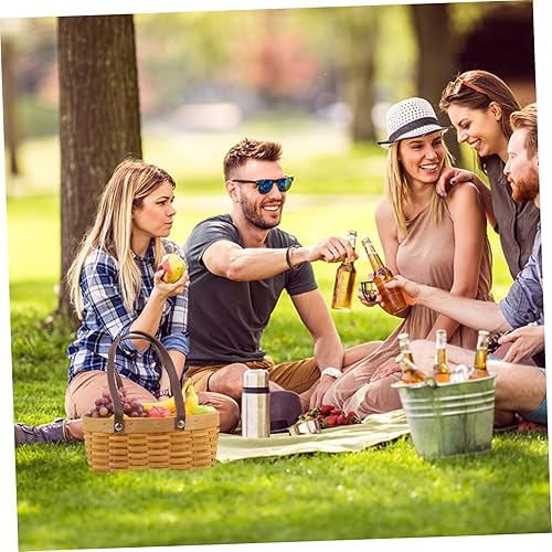 Miniatura 8 de Garneck 1pc Woven Double Leather Basket Picnic Basket Spring Woven Basket Baskets to Make Hampers Seagrass Basket Easter Basket Multi-Purpose Basket