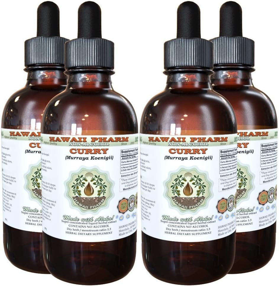 Hawaii Pharm Curry Alcohol-Free Liquid Extract, Curry (Murraya koenigii) Dried Leaf Glycerite Natural Herbal Supplement 2x4 oz