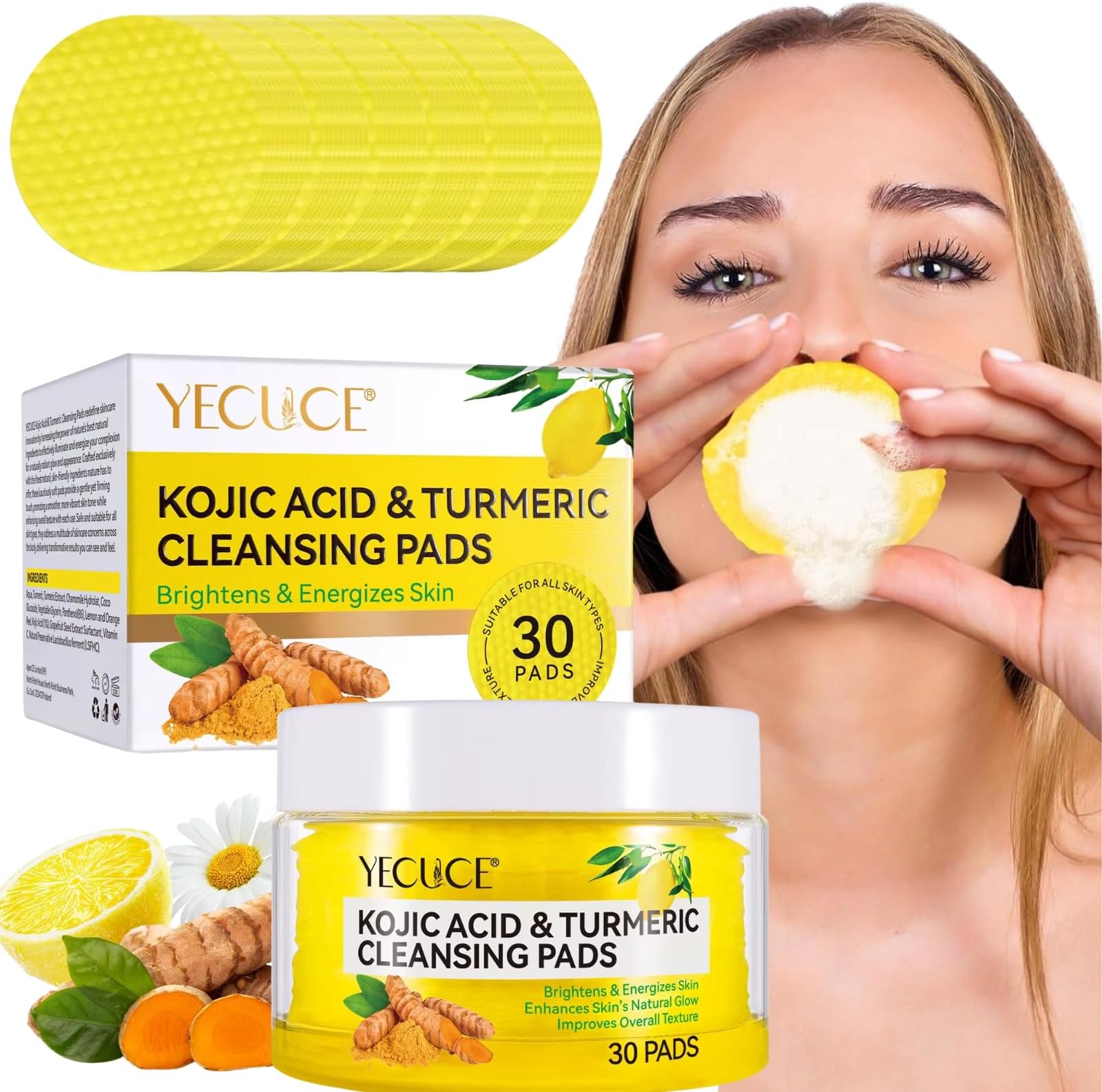 NIKITA.VIVI Kojic Acid & Turmeric Cleansing Pads, Kojic Acid Pads For Dark Spots, Turmeric Cleansing Pad Helps Fade Spot, Face Cleansing & Exfoliating Pad, Skin Cleanser Facial Wash