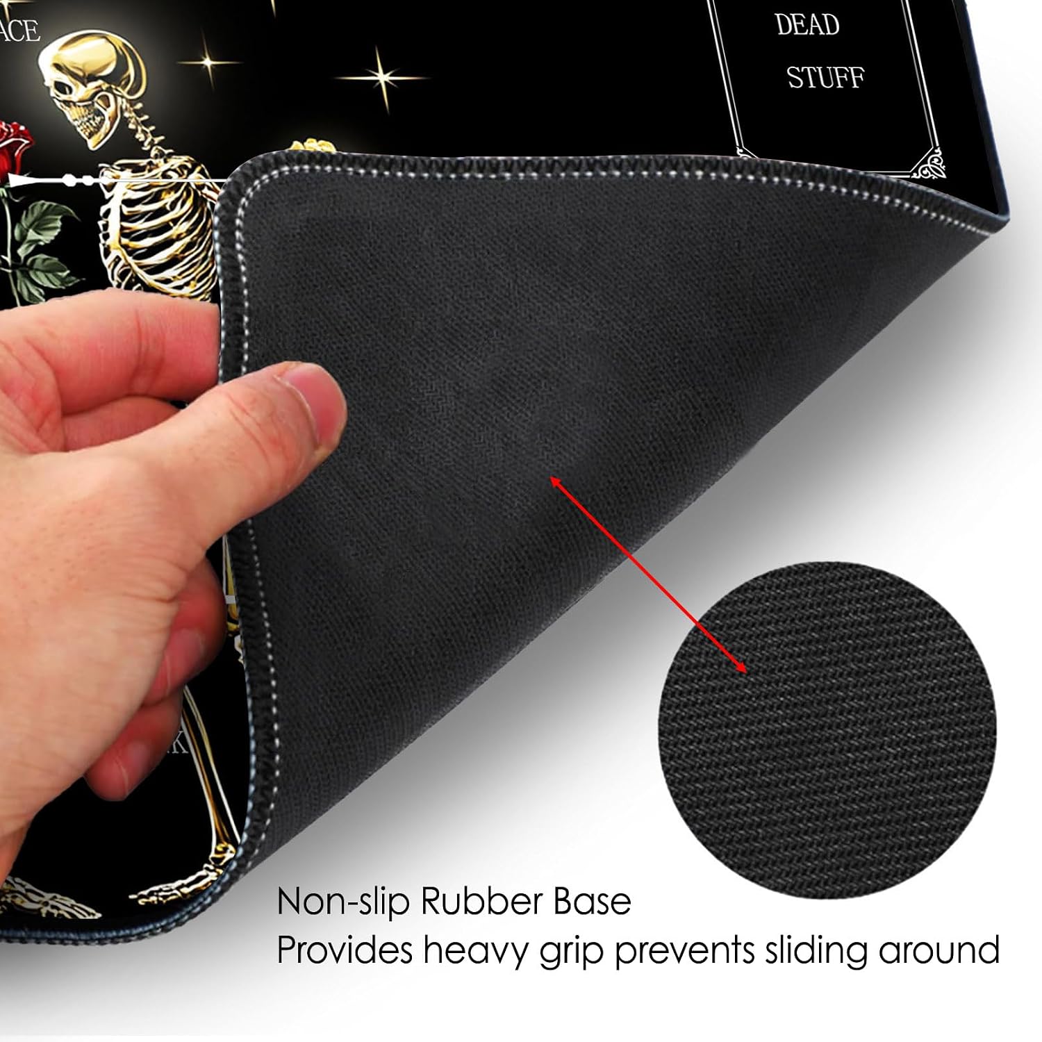 for MTG Playmat Stitched with Magic Zone Non-Slip Rubber Backing Printing Commander Board Game Desk Mat Duel Mat TCG PTCG Playmat 24x14 inches and Storage Bags - Skeleton and Rose image 2