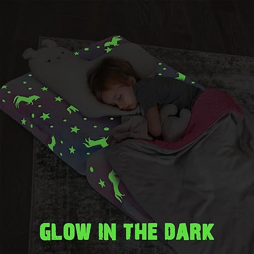 Miniatura 5 de MeMoreCool Colchón plegable de unicornio arcoíris brillante para niños, tapete triple para siesta para niños pequeños, futón portátil para dormir o
