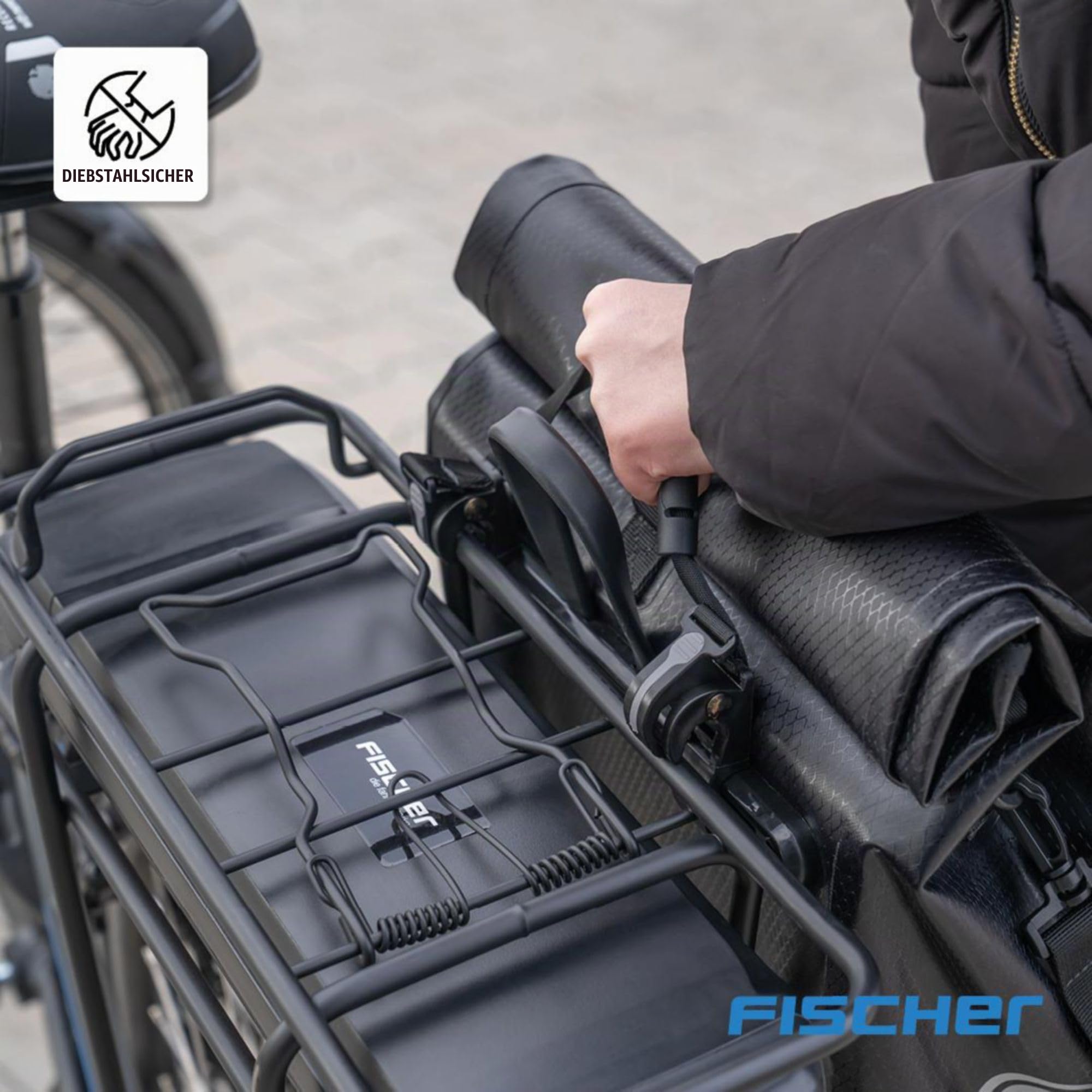 FISCHER Fahrrad Gepäckträgertasche, abschließbar, Fahrradtasche, mit Reflektoren, wasserabweisend, 23 Liter, schwarz