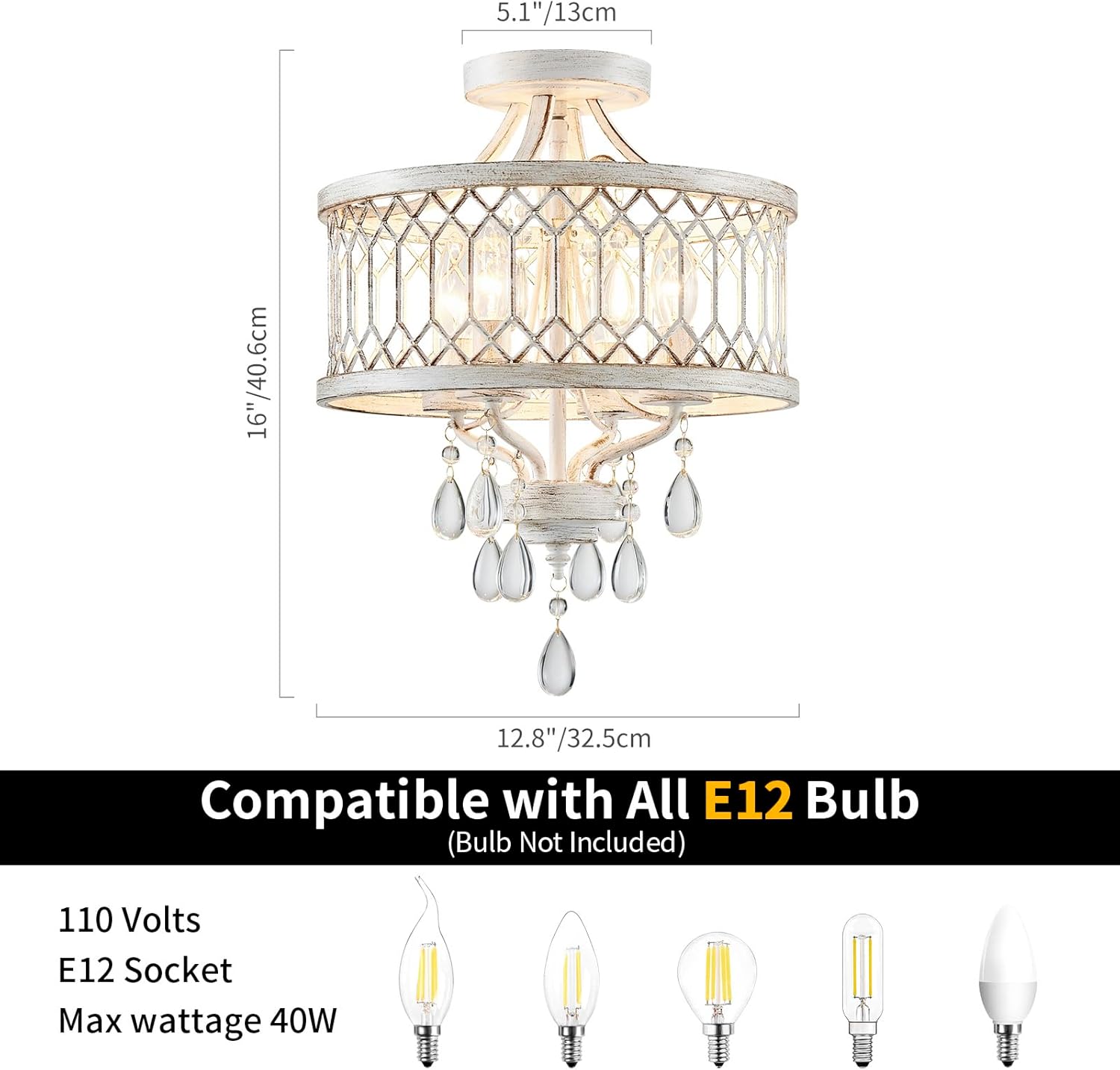 Crystal Ceiling Light Fixture, Modern Semi Flush Mount Ceiling Light, Farmhouse Crystal Chandeliers for Dining Room Light Fixture, Hallway Lighting Fixtures for Kitchen Bedroom Bathroom Foyer Entryway