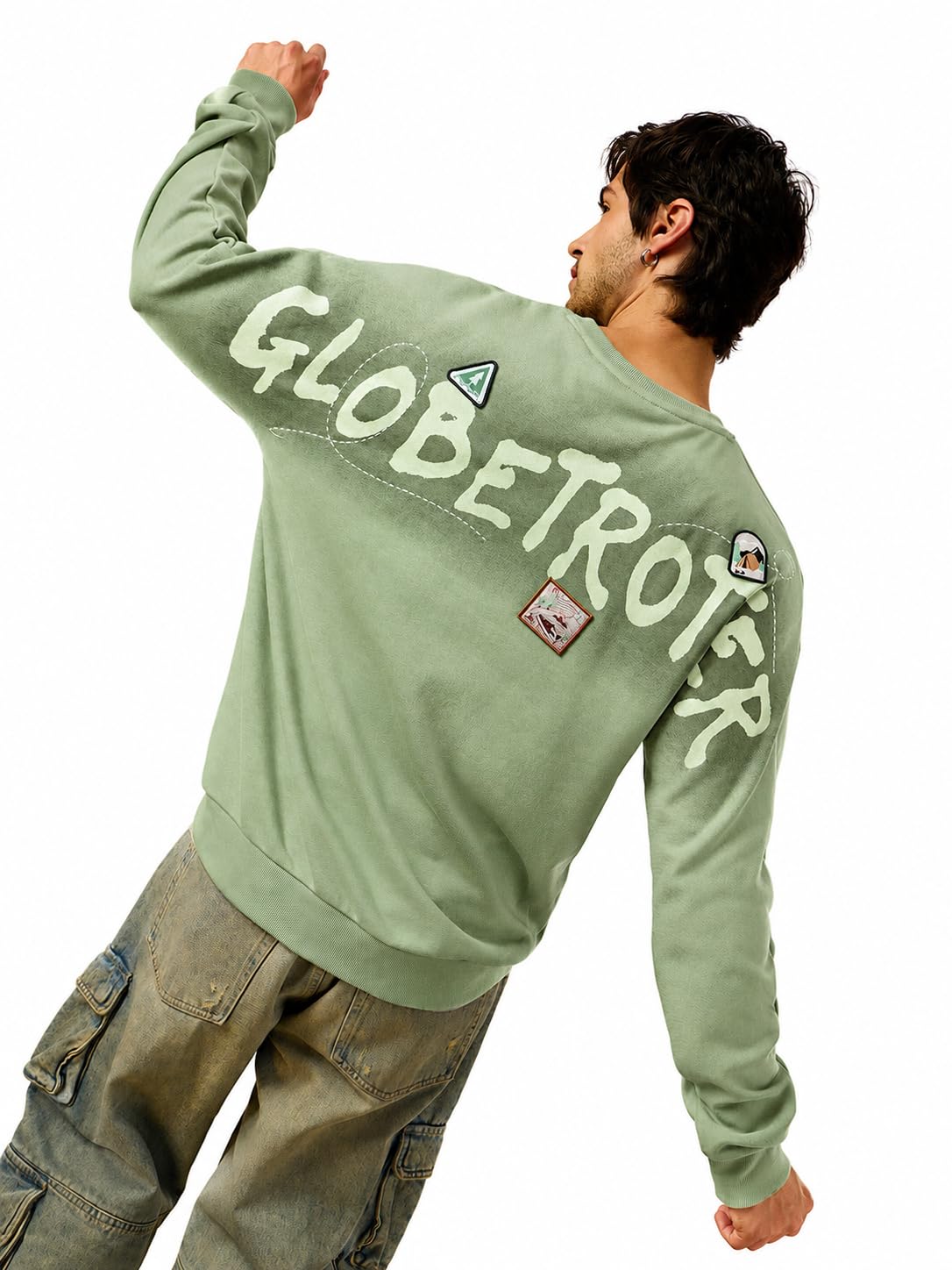 Globetrotter Men and Boys Long Sleeves Round Neck Sage Green Graphic Printed Cotton Blend Oversized Fit Everyday Sweatshirt-image-26