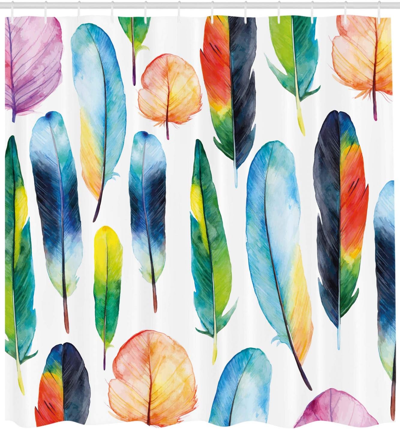 Ambesonne Colorful Shower Curtain, Watercolor Design Abstract Modern Bohemian Ornaments Soft Colors Print, Cloth Fabric Bathroom Decor Set with Hooks, 69" W x 84" L, White and Multicolor