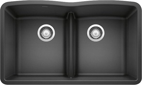 BLANCO, Anthracite 442075 DIAMOND SILGRANIT 50/50 Double Bowl Undermount Kitchen Sink with Low Divide