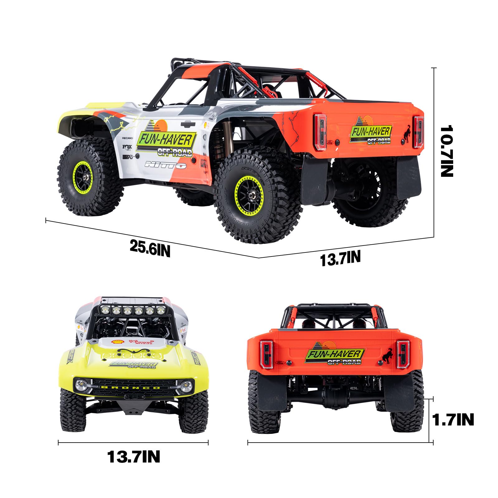 FMS 1/7 Ford Bronco U4 RTR EB RC Truck, Hobby RC Crawler with Brushless Motor & ESC, Remote-Controlled Lighting, Up to 80km/h Speed (2025)