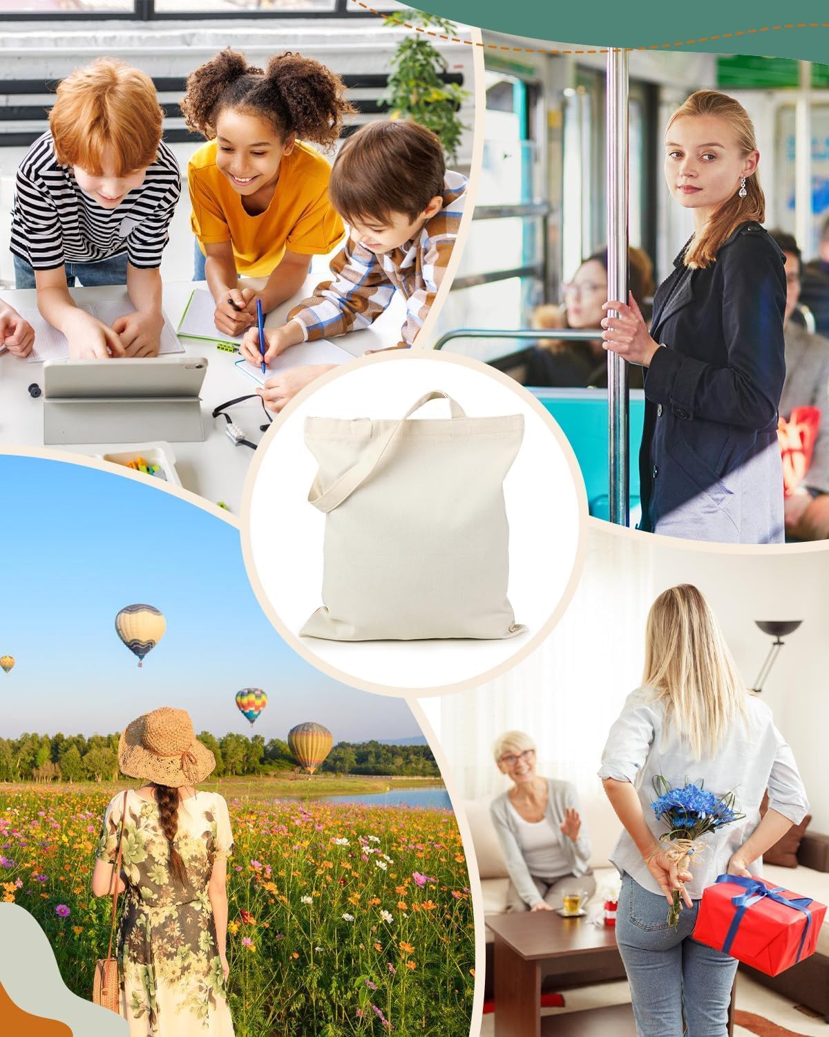 Lzerking Canvas Tote Bag Bulk with Zipper and Pocket, 24 Pack 13x15 Inches Blank Canvas Bags for Sublimation, HTV, Painting, 10oz Medium Reusable Grocery Bags for Gift, Activity - Image 6