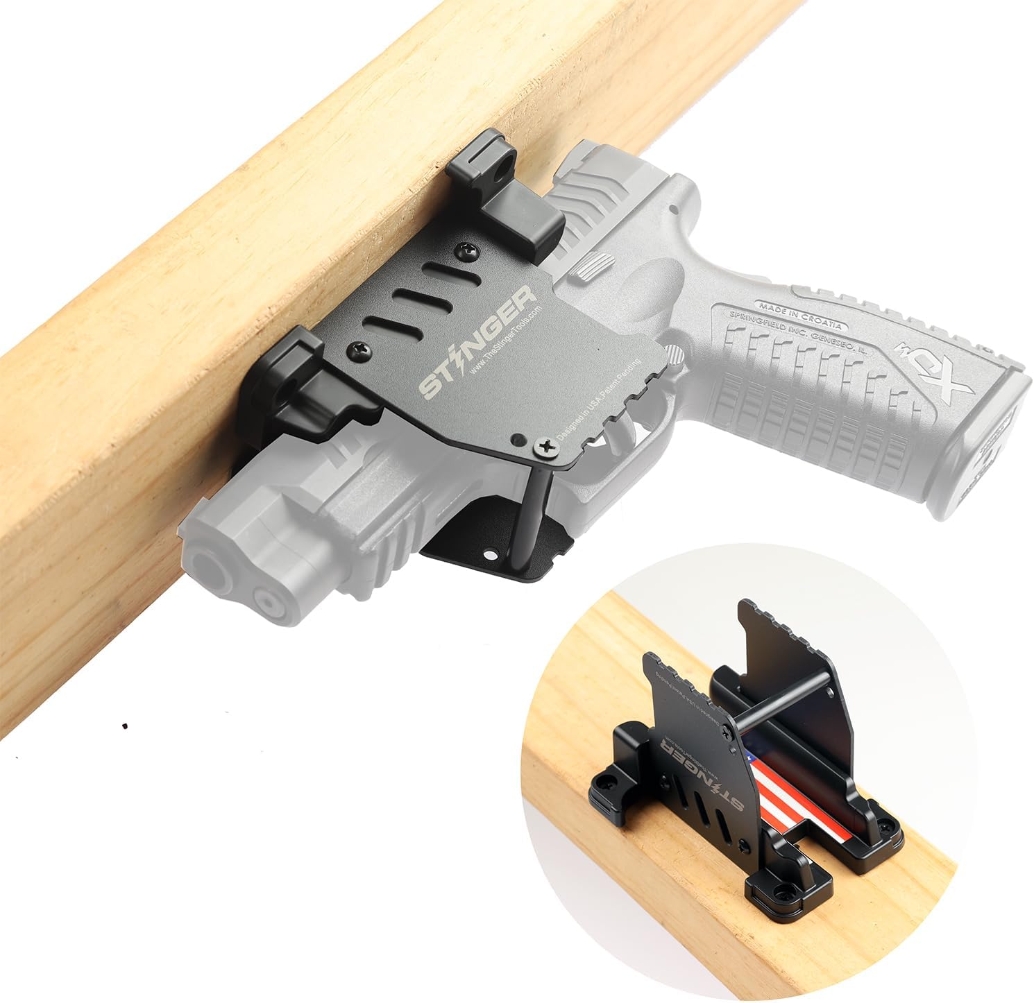 Stinger T2+ Trigger Safe Gun Magnet with Integrated Support Rod,Vertical Support Gun Magnet Mount for Handgun Firearm Revolver, Magnetic Quick Draw Gun Mount Holster for car Truck nightstand Desk