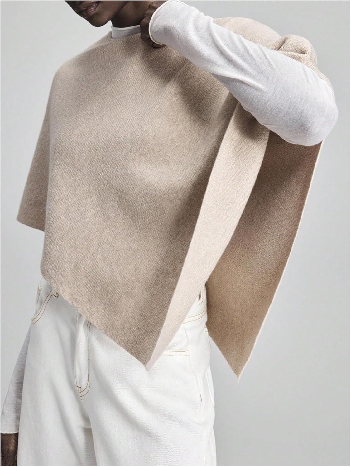 Verdusa Women's Old Money Clothes 3/4 Sleeve Asymmetrical Poncho Sweater Elegant Knit Shawl Tops Fall Outfits - Image 3