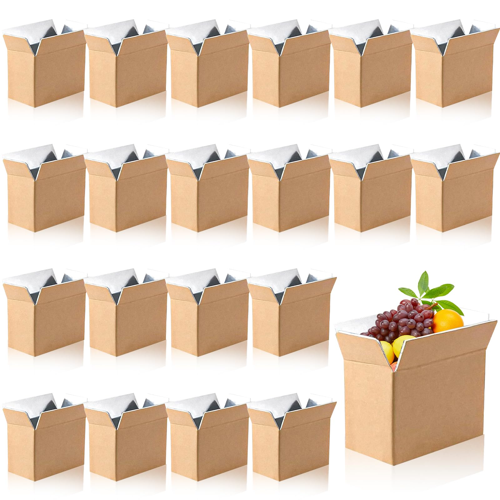 20Pcs Insulated Shipping Box with Aluminum Foil Liner, 21×10.5×13 cm Thermal Insulation Cooler Shipping Boxes for Frozen, Reusable Foil Cooler Carton Moving Kits for Travel Hot Frozen Food Delivery