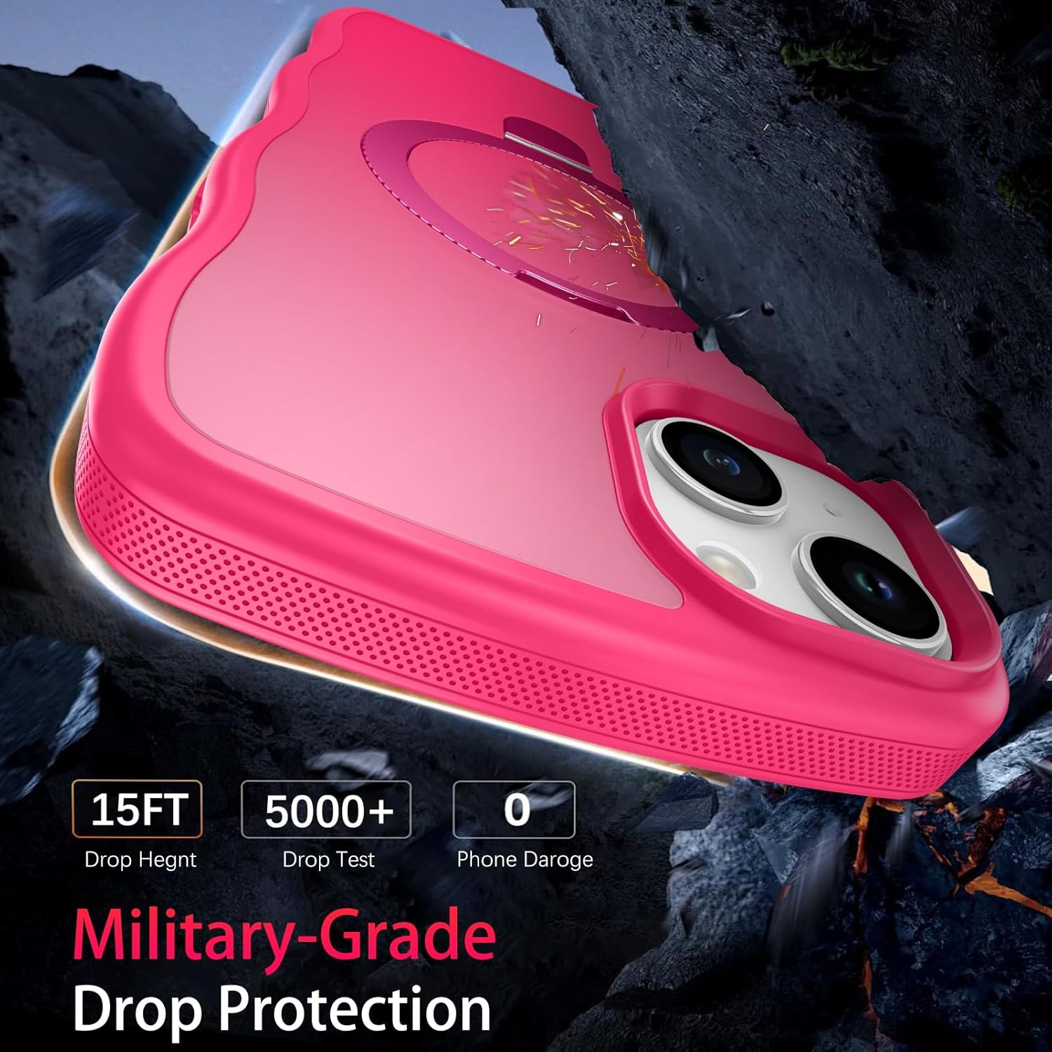 BENTOBEN for iPhone 15 Plus Case with Invisible Magnetic O-Ring Stand, [Compatible with Mag-Safe] Wavy Curly Magnetic Translucent Matte Shockproof Kickstand Cover for iPhone 15 Plus 6.7'' Hot Pink - Image 2