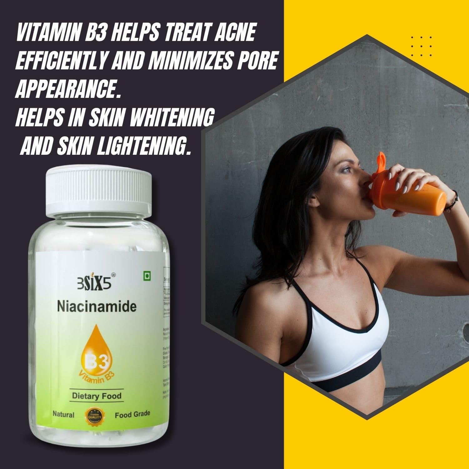 3SIX5 Niacinamide (Vitamin B3) Supplement for Radiant Health & Energy (100gm) — Amazon image 4