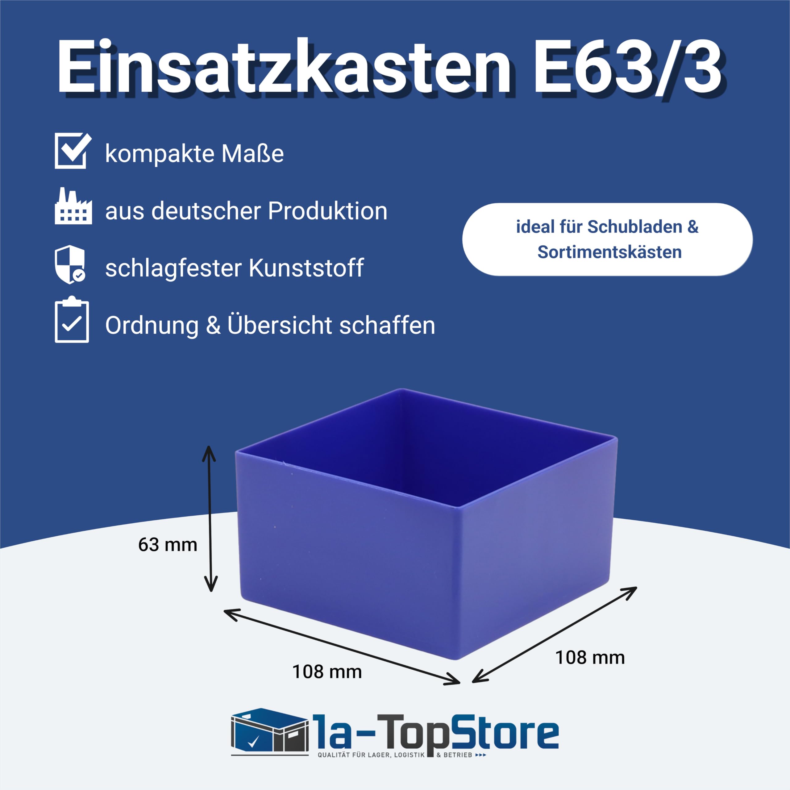 Kunststoff-Einsatzkasten/Lagerbehälter, blau 108x108x63 mm (LxBxH), 1 Packung = 25 Stück