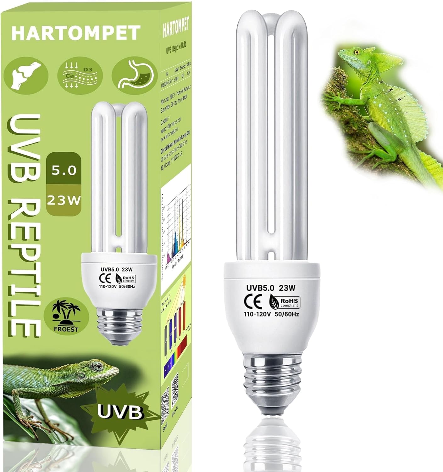 HARTOMPET 5.0 UVB Linear Tube 26W, Tropical Terrarium Lamp for Chameleon, Iguana, Frog, Reptile Habitat Light