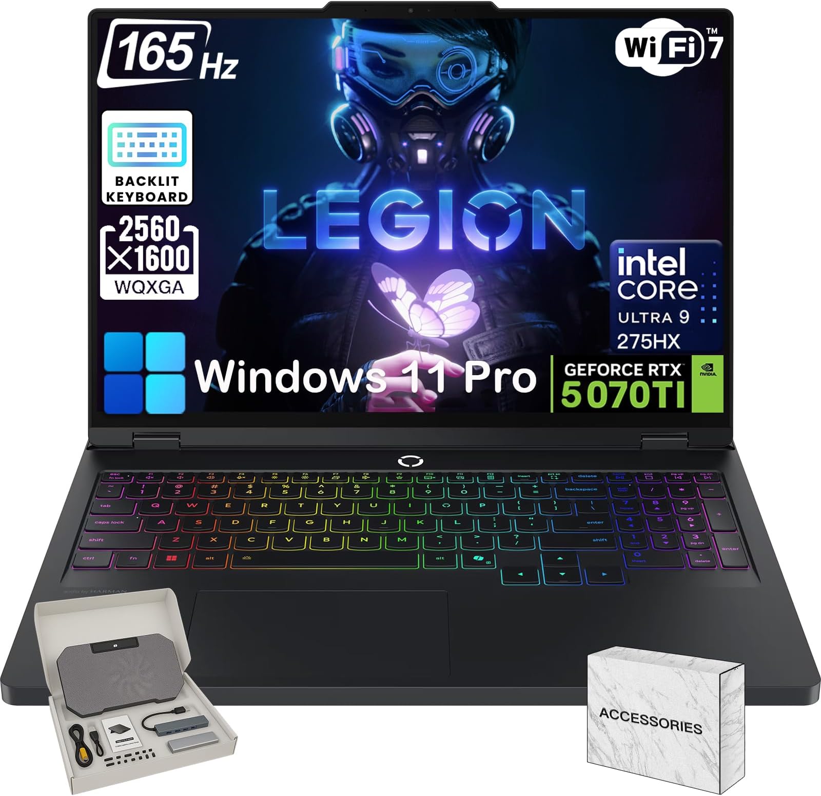 Legion Pro 5i Gen 10 Gaming Laptop - Intel 24 Core Ultra 9 275HX GeForce RTX 5070 Ti 64GB RAM 1TB SSD 16" WQXGA OLED 165Hz Display, Wi-Fi 7, 24zone RGB Backlight, Win 11 Pro, Accessories