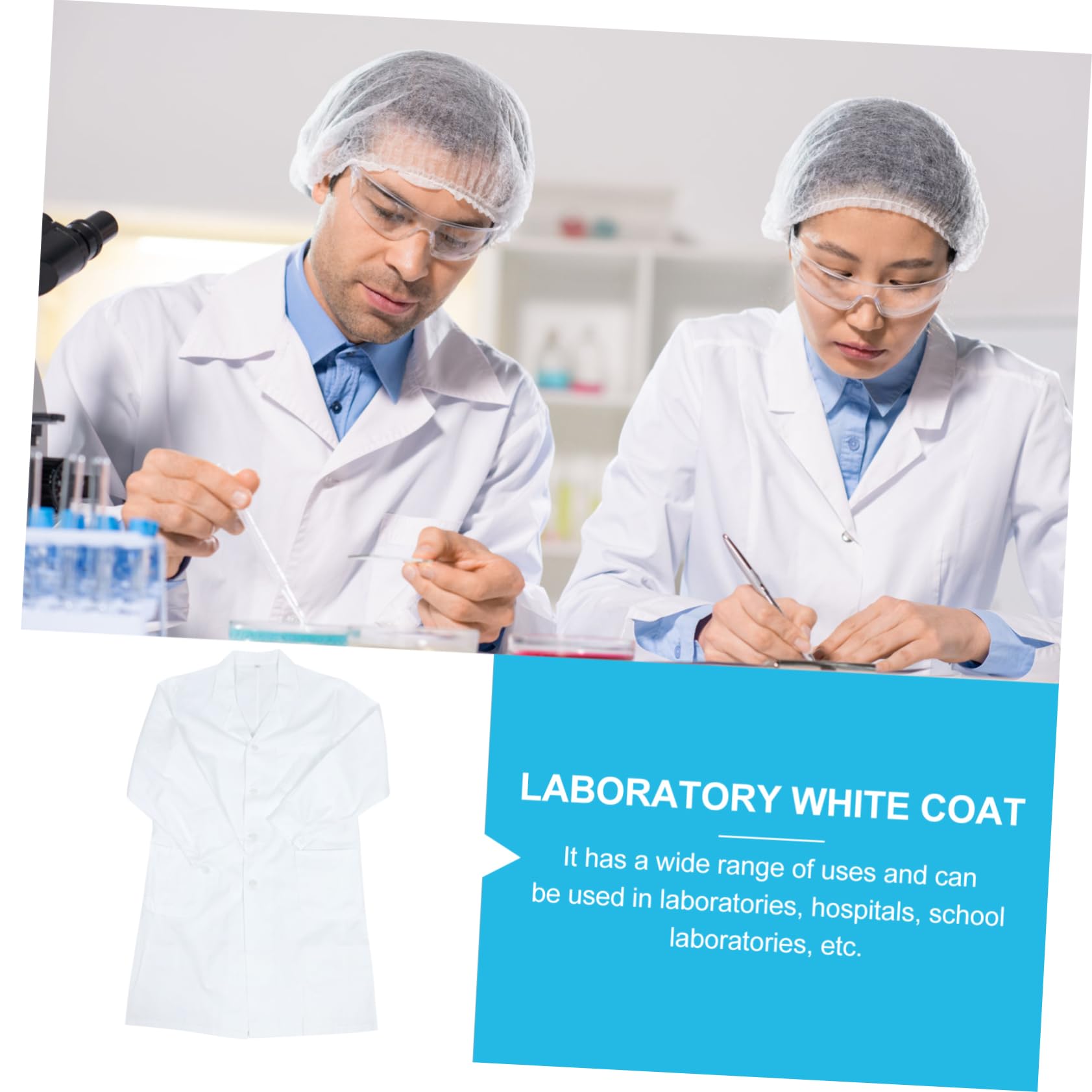 Camice da Laboratorio Bianco a Maniche Lunghe in Cotone | Bottoni, Facile da Indossare e Togliere, per Laboratori Scolastici e Uso Professionale