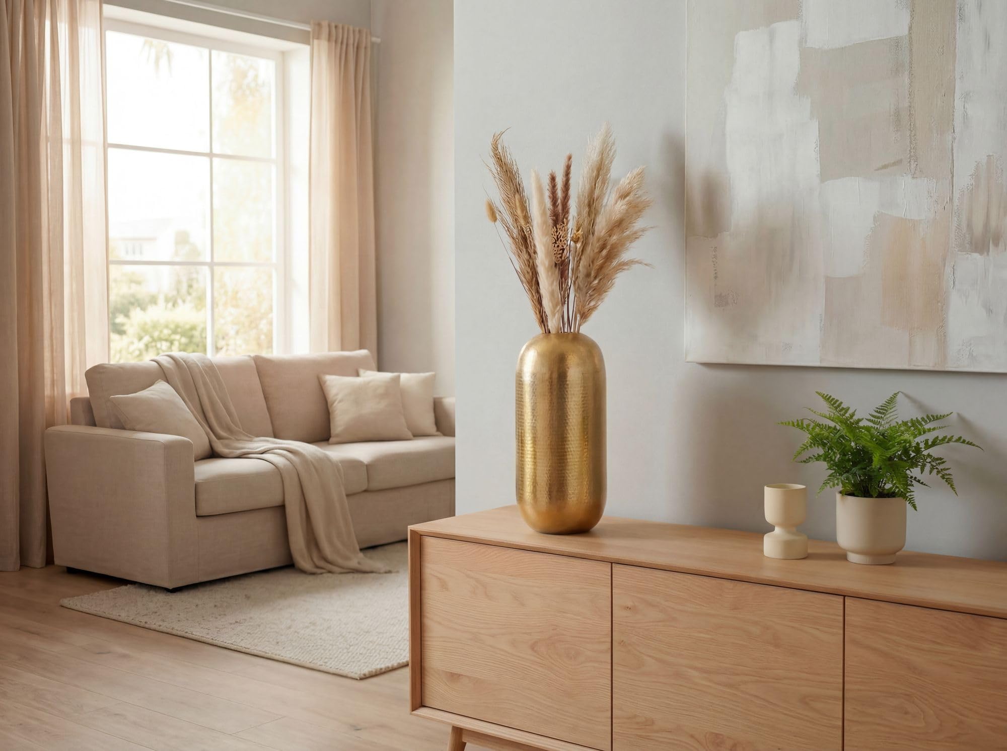 FineBuy Dekovase 45 cm Aluminium Gold, Bodenvase Gehämmert | Standvase in schlanker Form, Blumenvase handgefertigt, Wohndeko für Wohnzimmer, Esszimmer und Flur
