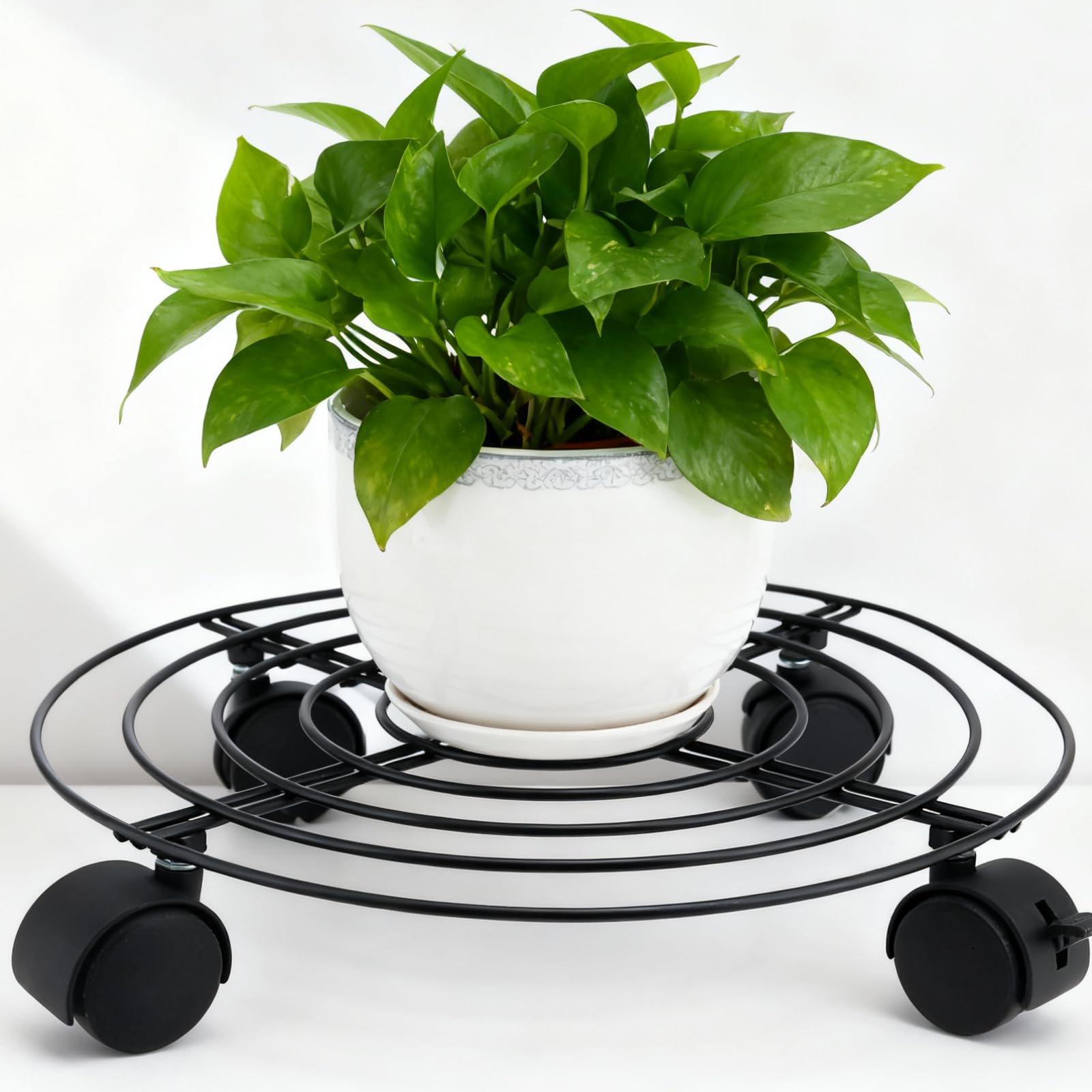 ZEONHEI Lot De 3 Supports à Roulettes Pour Pots De Fleurs En Métal Noir - 30 Cm, Charge 54 Kg, Parfait Intérieur & Extérieur