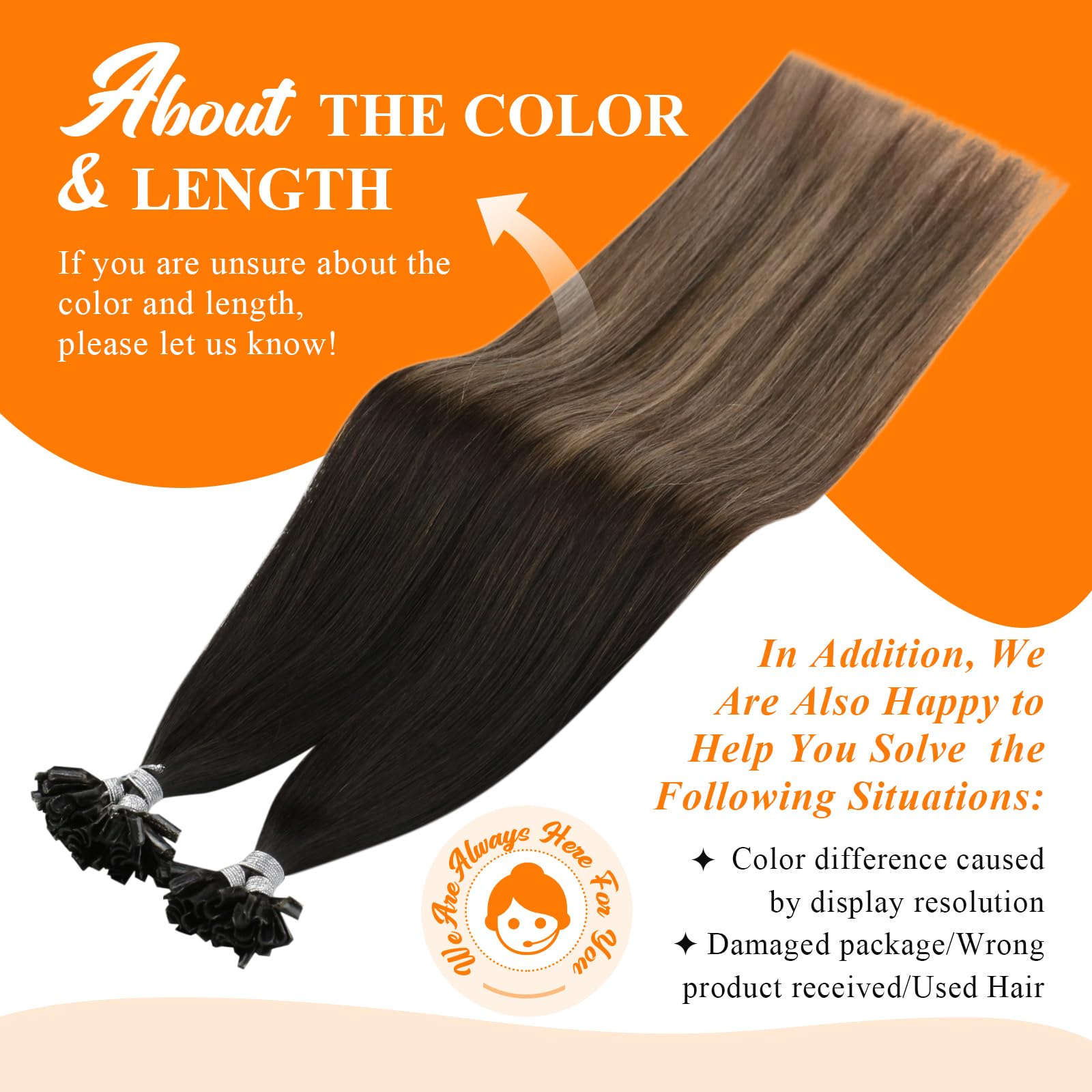 Sunny U/Nail Tip Przedłużanie Włosów Keratyna Natural Black #1B do Ciemnego Brązu #4 z Blond Ciemny Popiół #18 Przedłużanie Keratyna Włosy 18Cal/45cm 50g
